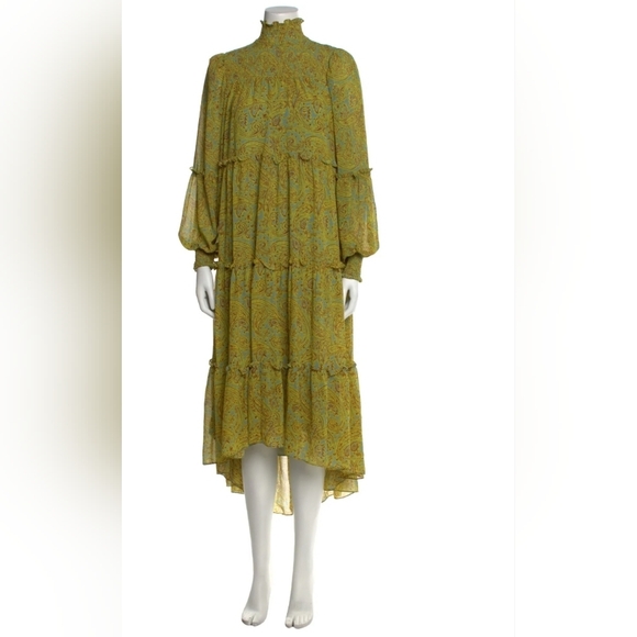 Cinq à Sept Yellow Paisley Long Sleeve Dress - Picture 1 of 4
